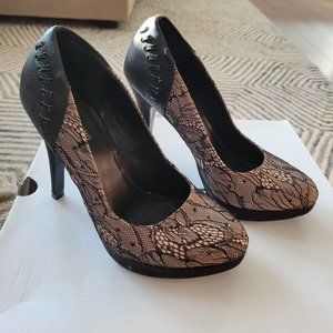 Call it Spring nude black lace heels